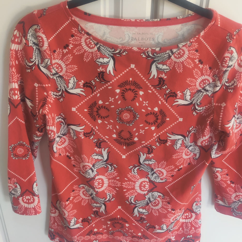 Talbots Women's Red Patterned Top
